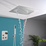 20" Flush Mount Rainfall Waterfall Shower Head with 3-Way Digital Thermostatic Faucet