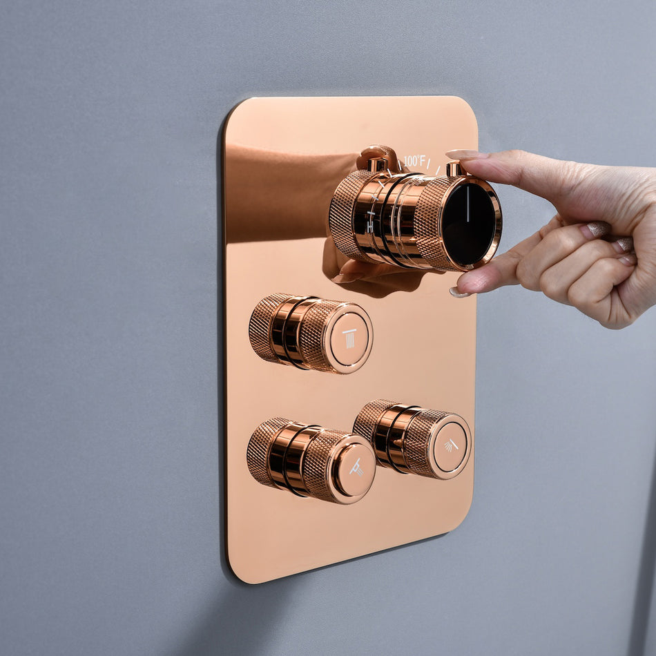 Chrome or rose gold 3-Way Thermostatic valve with trim and each function work at the same time and seperately