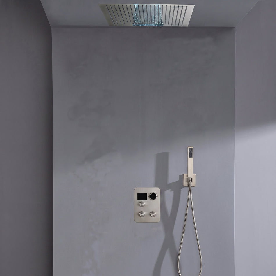 24 inch flush mount rainfall waterfall shower head 3 way thermostatic shower faucet with handle wand