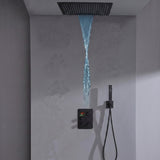 24 inch flush mount rainfall waterfall shower head 3 way thermostatic shower faucet with handle wand
