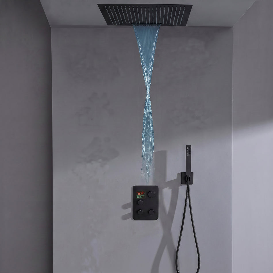 24 inch flush mount rainfall waterfall shower head 3 way thermostatic shower faucet with handle wand