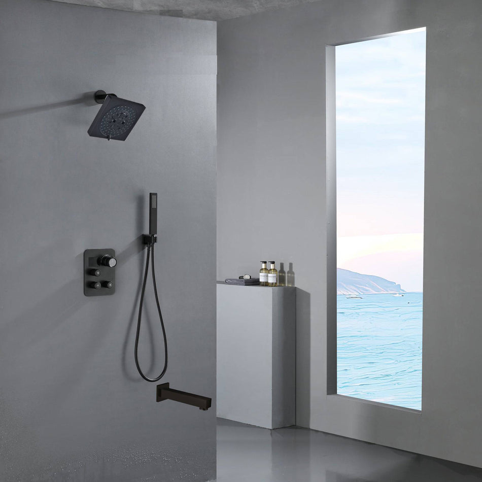 6" Wall Mount High Pressure Shower Head with 3-Way Digital Thermostatic System and Tub Spout