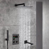 12-Inch Rainfall with our Wall-Mounted Oil Rubbed Bronze 3-Way Thermostatic Shower Faucet System: Simultaneous and Independent Functionality with Tub Spout,LED or Non-LED Options