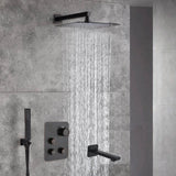 12-Inch Rainfall with our Wall-Mounted Oil Rubbed Bronze 3-Way Thermostatic Shower Faucet System: Simultaneous and Independent Functionality with Tub Spout,LED or Non-LED Options