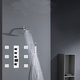 Chrome 12inch LED light or 6 inch regular head Wall mount 3 way thermostatic shower faucet with 6 body jets and sliding bar