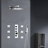 Chrome 12inch LED light or 6 inch regular head Wall mount 3 way thermostatic shower faucet with 6 body jets and sliding bar
