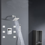 Chrome 12inch LED light or 6 inch regular head Wall mount 3 way thermostatic shower faucet with 6 body jets and sliding bar