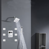 Chrome 12inch LED light or 6 inch regular head Wall mount 3 way thermostatic shower faucet with 6 body jets and sliding bar