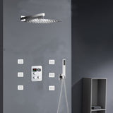 Chrome 12inch LED light or 6 inch regular head Wall mount 3 way thermostatic shower faucet with 6 body jets and sliding bar