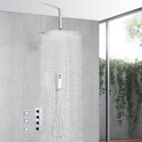 Chrome ceiling mount rainfall shower head 3 way thermostatic shower faucet each function work all together and separately