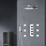 Chrome 12inch LED light or 6 inch regular head Wall mount 3 way thermostatic shower faucet with 6 body jets and sliding bar