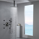Matte Black 3-Way Thermostatic Shower System: 12'' or 16'' Rain Head, Optional LED, Simultaneous Function