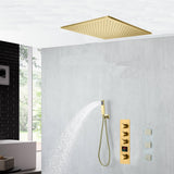 20 inch ceiling or flush mount Brushed gold 3 way thermostatic shower faucet with Body sprayers and handle sprayer