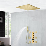 20 inch ceiling or flush mount Brushed gold 3 way thermostatic shower faucet with Body sprayers and handle sprayer