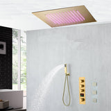 20 inch ceiling or flush mount Brushed gold 3 way thermostatic shower faucet with Body sprayers and handle sprayer