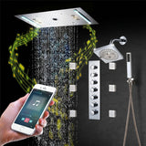 64 LED colors music led flushed in 24x12 inch 3 functions shower head 6 way thermostatic shower faucet with 6'' regular head and 6 body jets