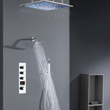 Chrome ceiling mount 20 inch or 24 inch rainfall shower head system 3 way thermostatic shower faucet with wall mount 6 inch high water pressure regular shower head