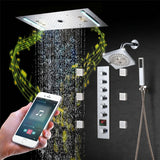 64 LED colors music led flushed in 24x12 inch 3 functions shower head 6 way thermostatic shower faucet with 6'' regular head and 6 body jets