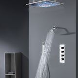 Chrome ceiling mount 20 inch or 24 inch rainfall shower head system 3 way thermostatic shower faucet with wall mount 6 inch high water pressure regular shower head