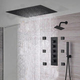rainfall 24'' Flush mounted matte Black 4 way thermostatic shower faucets With regular head and body jets