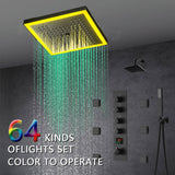 12-Inch Matte Black Flush Mount Shower Faucet Set with Digital Display: 4-Way Thermostatic Control, 64-Color LED Lights, Bluetooth Music, Body Sprayers and Regular Head