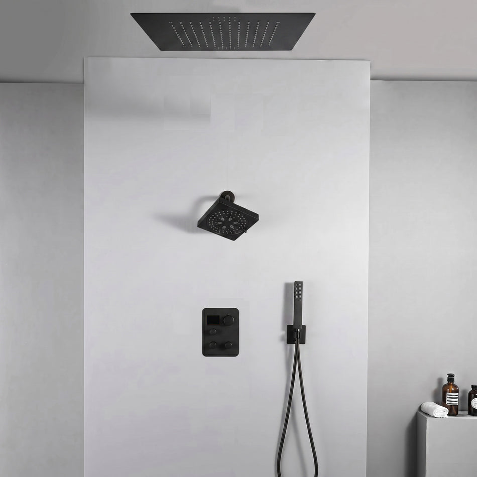 20 inch  flush mount Matte Black or Brushed Nickel 3 way thermostatic shower faucet with high pressure 6 '' head  and handle sprayer