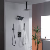 12" or 16" Ceiling Mount Rain Head with 4-Way Thermostatic Faucet and Dual Regular Heads