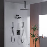 12" or 16" Ceiling Mount Rain Head with 4-Way Thermostatic Faucet and Dual Regular Heads