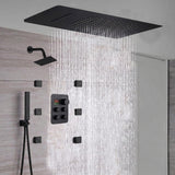rainfall 24'' Flush mounted matte Black 4 way thermostatic shower faucets With regular head and body jets