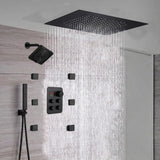 rainfall 24'' Flush mounted matte Black 4 way thermostatic shower faucets With regular head and body jets