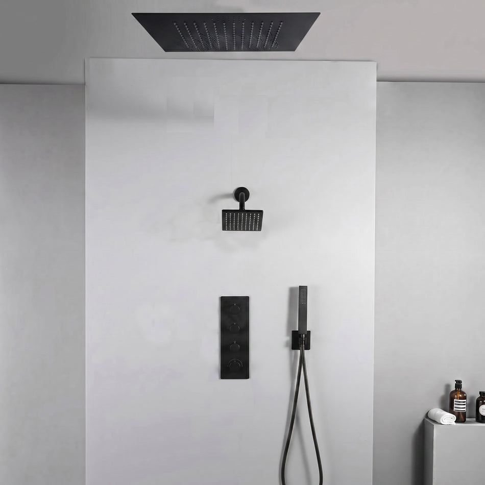 20 inch  flush mount Matte Black or Brushed Nickel 3 way thermostatic shower faucet with high pressure 6 '' head  and handle sprayer