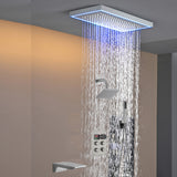 Matte black or Brushed nickel or Brushed Gold 16 x 8-Inch Rainfall Flush Mount Shower Head with 4-Way Digital Display Thermostatic Faucet, Tub Spout, and High-Pressure Wall Mount Head