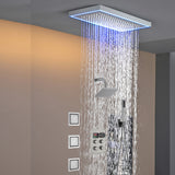 Matte black or Brushed nickel or Brushed Gold 16 x 8-Inch Rainfall Flush Mount Shower Head with 4-Way Digital Display Thermostatic Faucet, Body Jets, and High-Pressure Wall Mount Head