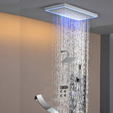 Matte black or Brushed nickel or Brushed Gold 16 x 8-Inch Rainfall Flush Mount Shower Head with 4-Way Digital Display Thermostatic Faucet, Tub Spout, and High-Pressure Wall Mount Head