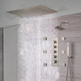 rainfall 24'' Flush mounted matte Black 4 way thermostatic shower faucets With regular head and body jets