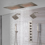 20 x 40 Inch Matte Black Flush Mount Rainfall Shower System: Complete with 6-Way Thermostatic Valve and  Dual Regular Heads