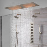 20 x 40 Inch Matte Black Flush Mount Rainfall Shower System: Complete with 6-Way Thermostatic Valve and  Dual Regular Heads