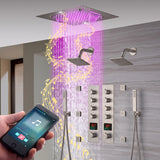 20-Inch  Rainfall, Waterfall, and Mist Shower System with LED Colors, Bluetooth Music, 8-Way Thermostatic Valve, 6 Body Jets, and Dual Regular heads