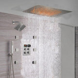 rainfall 24'' Flush mounted matte Black 4 way thermostatic shower faucets With regular head and body jets