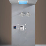 Flush Mount Shower Faucet Set with 4-Way Digital Thermostatic Control, 64-Color LED Lights ,Dual Regular Heads