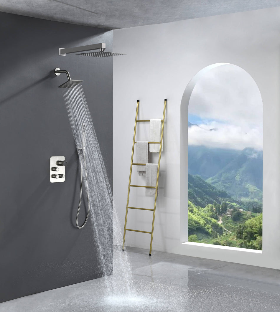 12" or "16" Rainfall Head 3-Way Thermostatic Shower Faucet with Regular Head