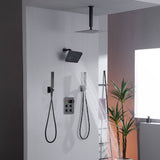 12" or 16" Ceiling Mount Rain Head with 4-Way Thermostatic Faucet and Dual Regular Heads