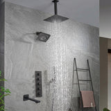 Oil Rubbed Bronze Ceiling Mount Rainfall Shower Head with 4-Way Thermostatic System, Tub Spout, and High Water Pressure Wall Mount Shower Head