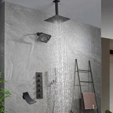 Oil Rubbed Bronze Ceiling Mount Rainfall Shower Head with 4-Way Thermostatic System, Tub Spout, and High Water Pressure Wall Mount Shower Head