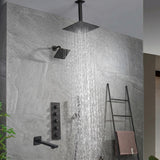Oil Rubbed Bronze Ceiling Mount Rainfall Shower Head with 4-Way Thermostatic System, Tub Spout, and High Water Pressure Wall Mount Shower Head