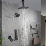 Oil Rubbed Bronze Ceiling Mount Rainfall Shower Head with 4-Way Thermostatic System, Tub Spout, and High Water Pressure Wall Mount Shower Head