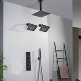 Oil Rubbed Bronze Ceiling Mount Rainfall Shower Head with 4-Way Thermostatic System and High Water Pressure Wall Mount Shower Head