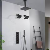 Oil Rubbed Bronze Ceiling Mount Rainfall Shower Head with 4-Way Thermostatic System and High Water Pressure Wall Mount Shower Head
