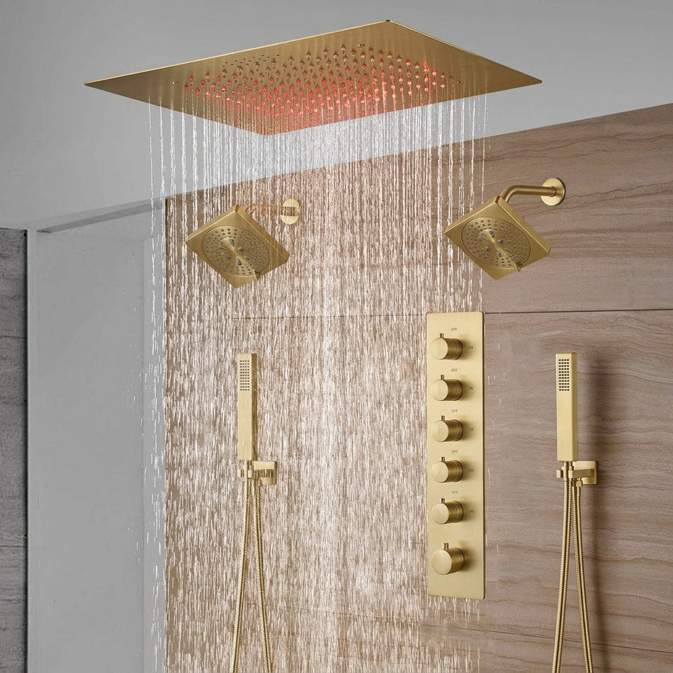 20-Inch Flush Mount Rainfall Shower System: Complete with 5-Way Thermostatic Valve  and Dual Regular Heads