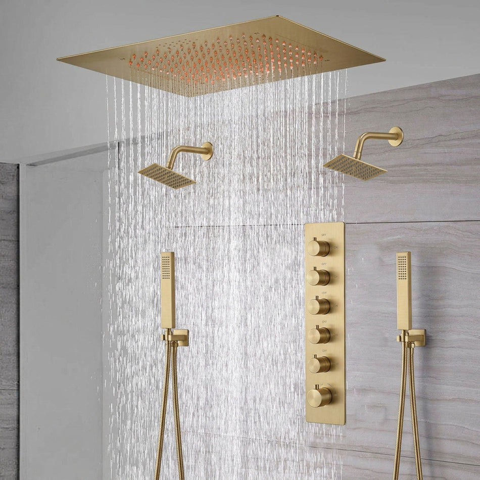 20-Inch Flush Mount Rainfall Shower System: Complete with 5-Way Thermostatic Valve  and Dual Regular Heads